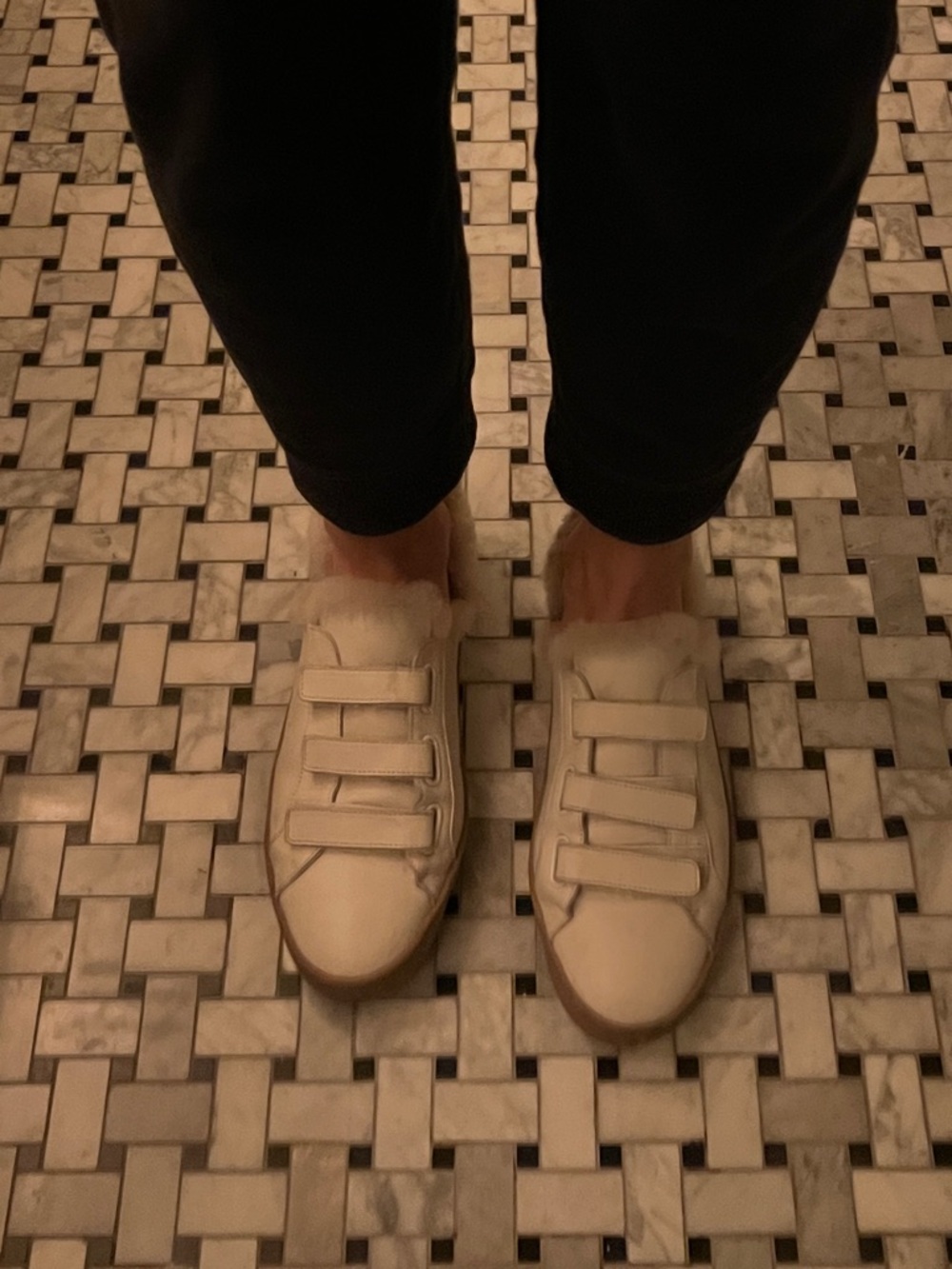 Freda Salvador Cream Shearling-Lined Velcro Sneakers